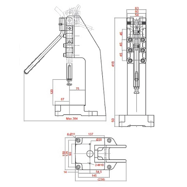 Vendita online Pressa manuale spintore 75 mm. portata 2550 Kg.